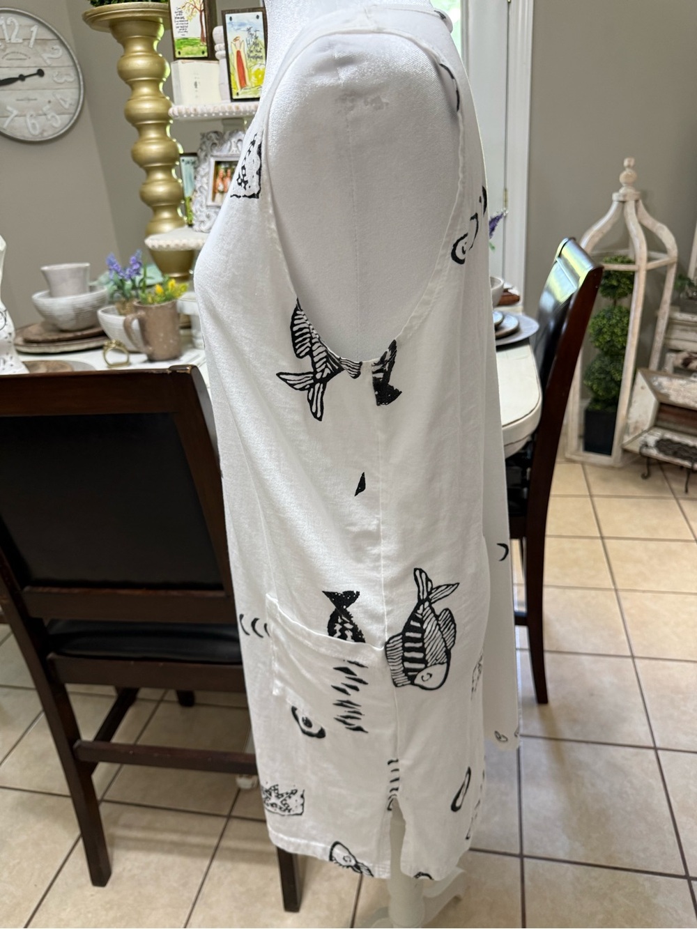 Boho White Sleeveless Midi Dress with Black Abstract Prints - Picture 3 of 4
